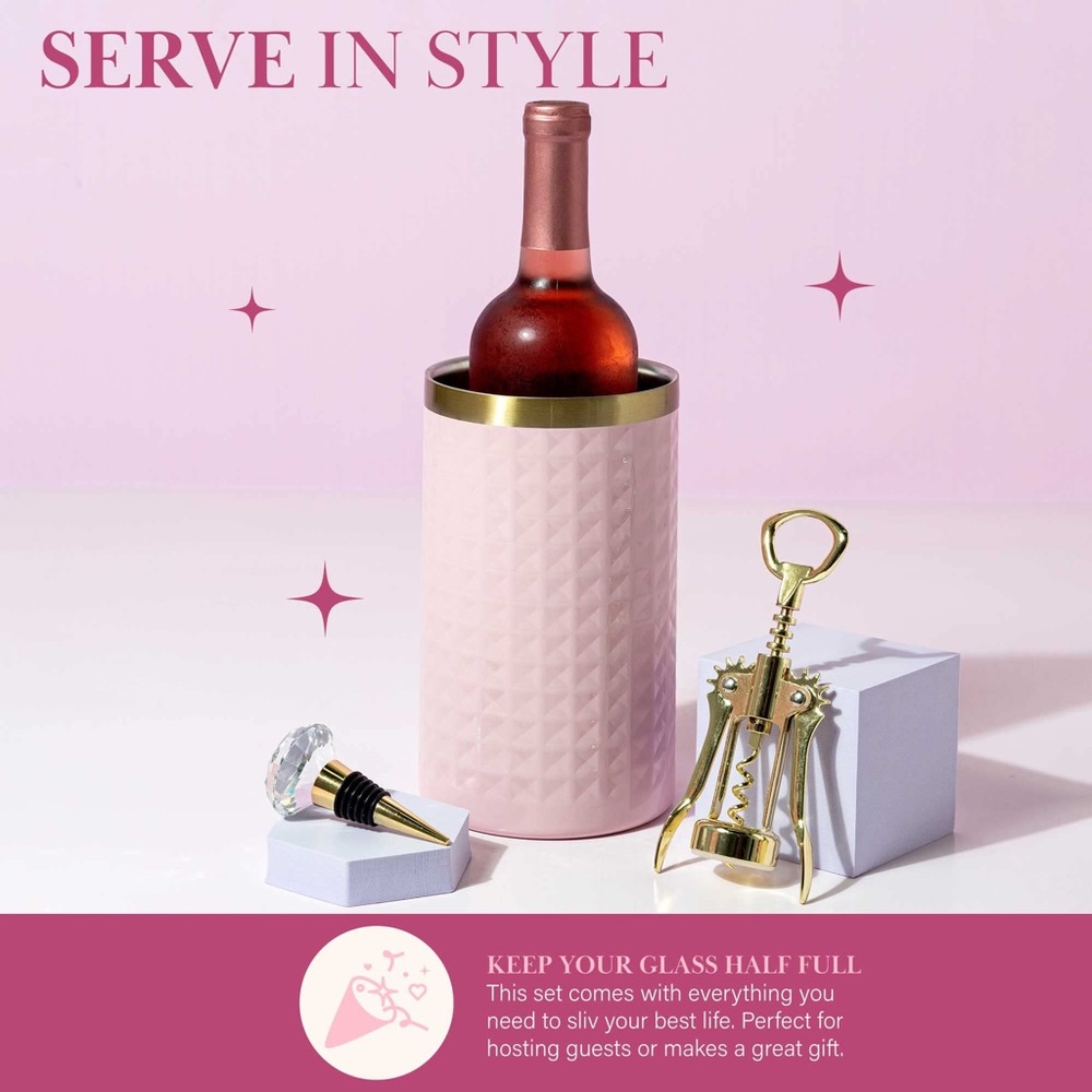 New Paris Hilton Wine Bottle Chiller Gift Set, 3-Piece Set, Pink